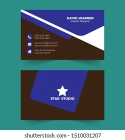 Business card template vector. Flat simple design of business card layout with logo sample.