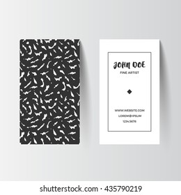 Business card template. Vector illustration. Black and white layout with grunge ink texture. Artistic modern abstract pattern