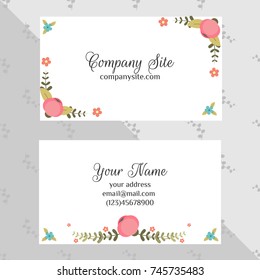 Business card template, vector visit card template, floral motives