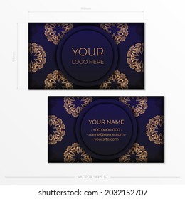 Business card template with vintage ornament. Template for print design business cards in purple color with greek luxury patterns.