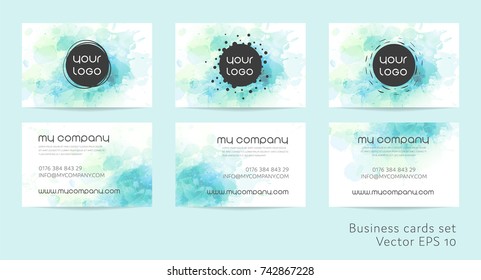 Business card template with the watercolor background for your design or business in vector EPS 10.