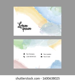 Business card template with a watercolor design.The image can be used to design a flyer and postcard