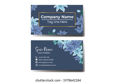 Business Card Template Watercolor Flower .Name Card Double-sided Blue Colors. Flat Design Vector Illustration. Stationery Design