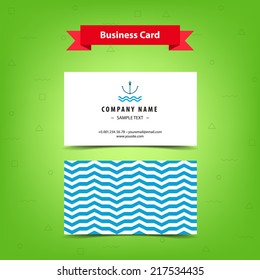 Business card template with waves and anchor