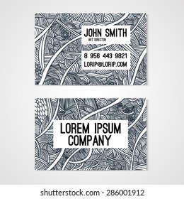 Business card template whit  hand-drawn waves. Corporate identity. 