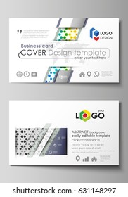 Business card templates. Abstract template, vector layout. Chemistry pattern, hexagonal design molecule structure, scientific, medical DNA research. Geometric colorful background.