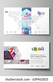 Business card templates. Abstract vector design layouts. Bright color lines and dots, colorful minimalist backdrop with geometric shapes forming beautiful minimalistic background.