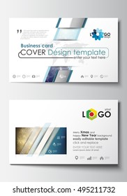 Business card templates. Cover design template, easy editable blank, abstract flat layout. Christmas decoration, vector background with shiny snowflakes, stars