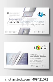 Business card templates. Cover design template, easy editable blank, abstract flat layout. Molecule structure on blue background. Science, healthcare, medical vector.