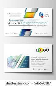 Business card templates. Cover template, easy editable vector, flat style layout. Colorful design background with abstract shapes and waves, overlap effect.