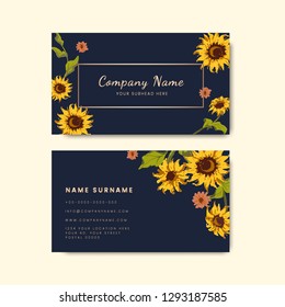 Business card templates with decorative sunflower design