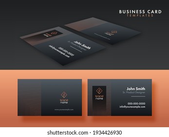 Business Card Templates With Double-Sides Present On Black And Peach Background.