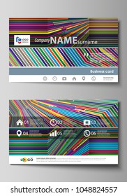 Business card templates. Easy editable layout, abstract vector design template. Bright color lines, colorful style with geometric shapes forming beautiful minimalist background.