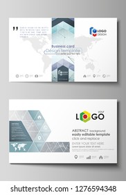 Business card templates. Easy editable layout, abstract vector design template. Chemistry pattern, connecting lines and dots, molecule structure, scientific medical DNA research.