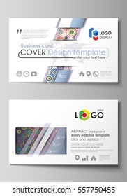 Business card templates. Easy editable layout, abstract vector design template. Bright color background in minimalist style made from colorful circles