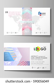 Business card templates. Easy editable layout, abstract vector template. Sweet pink and blue decoration, pretty romantic design, cute candy background