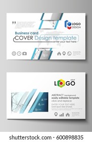 Business card templates. Easy editable layout, abstract vector design template. Chemistry pattern, connecting lines and dots, molecule structure on white, geometric graphic background.