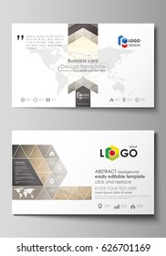 Business card templates. Easy editable layout, abstract vector design template. Technology, science, medical concept. Golden dots and lines, cybernetic digital style. Lines plexus.