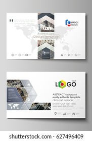 Business card templates. Easy editable layout, abstract vector design template. Colorful background made of dotted texture for travel business, urban cityscape.
