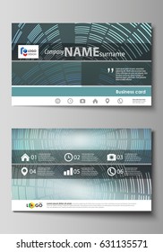 Business card templates. Easy editable layout, abstract vector design template. Technology background in geometric style made from circles