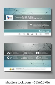 Business card templates. Easy editable layout, abstract vector design template. Geometric background, connected line and dots. Molecular structure. Scientific, medical, technology concept.