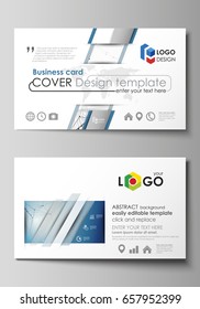 Business card templates. Easy editable layout, abstract vector design template. Geometric blue color background, molecule structure, science concept. Connected lines and dots.