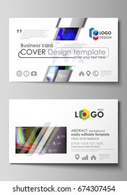 Business card templates. Easy editable layout, abstract vector design template. Glitched background made of colorful pixel mosaic. Digital decay, signal error, television fail