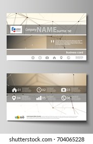 Business card templates. Easy editable layout, abstract vector design template. Technology, science, medical concept. Golden dots and lines, cybernetic digital style. Lines plexus