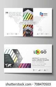 Business card templates. Easy editable layout, vector template. Bright color rectangles, colorful design, geometric rectangular shapes forming abstract beautiful background.