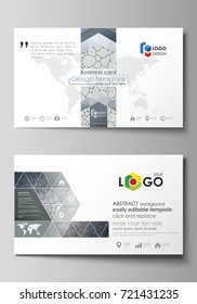 Business card templates. Easy editable layout, abstract vector design template. Chemistry pattern, molecular texture, polygonal molecule structure, cell. Medicine, science, microbiology concept