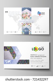 Business card templates. Easy editable layout, abstract vector design template. Bright color background in minimalist style made from colorful circles