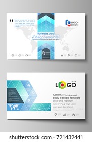 Business card templates. Easy editable layout, abstract vector design template. Chemistry pattern, connecting lines and dots, molecule structure, medical DNA research. Medicine concept
