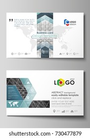 Business card templates. Easy editable layout, abstract vector design template. Abstract infinity background, 3d structure with rectangles forming illusion of depth and perspective.