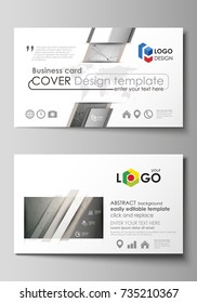 Business card templates. Easy editable layout, abstract vector design template. Chemistry pattern, molecule structure on gray background. Science and technology concept.