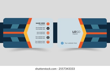 Business card templates, Flat design vector illustration, Stationery design, dark blue and yellow, orange color theme