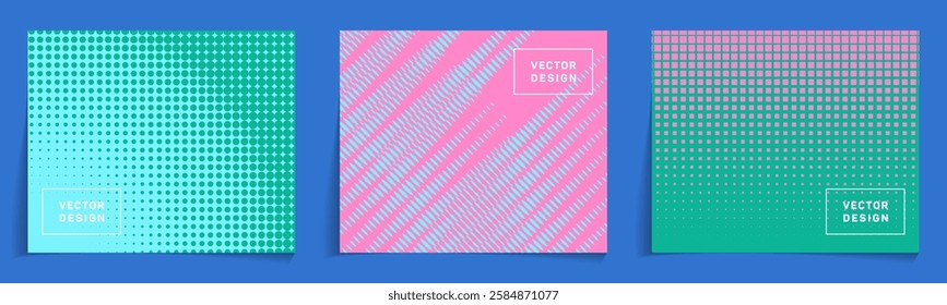 Business card templates with halftone gradient backgrounds vector collection. Innovative notebook cover pages. Abstract patterns for business projects. Corporate branding design.