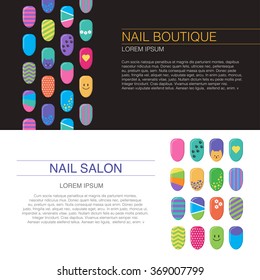 Business card templates. Nails art templates. Vector layout with colorful nails