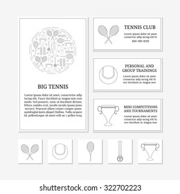 Business card templates with outline tennis elements. Place for text.