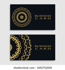 Business card templates set with isolated golden mandala element. Gold and black geometric ornament. Vector design for logo, icon, label, emblem for boutique, flower shop, interior, company symbol
