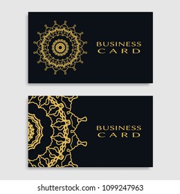 Business card templates set with isolated golden mandala element. Gold and black geometric ornament. Vector design for logo, icon, label, emblem for boutique, flower shop, interior, company symbol