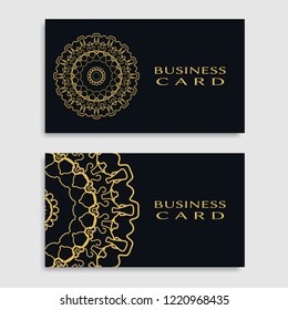 Business card templates set with isolated golden mandala element. Gold and black geometric ornament. Vector design for logo, icon, label, emblem for boutique, flower shop, interior, company symbol