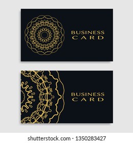 Business card templates set with isolated golden mandala element. Gold and black geometric ornament. Vector design for logo, icon, label, emblem for boutique, flower shop, interior, company symbol