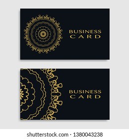 Business card templates set with isolated golden mandala element. Gold and black geometric ornament. Vector design for logo, icon, label, emblem for boutique, flower shop, interior, company symbol