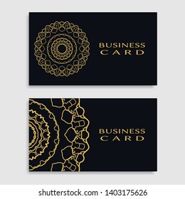 Business card templates set with isolated golden mandala element. Gold and black geometric ornament. Vector design for logo, icon, label, emblem for boutique, flower shop, interior, company symbol