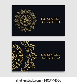 Business card templates set with isolated golden mandala element. Gold and black geometric ornament. Vector design for logo, icon, label, emblem for boutique, flower shop, interior, company symbol