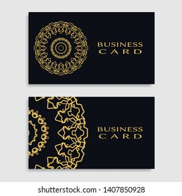 Business card templates set with isolated golden mandala element. Gold and black geometric ornament. Vector design for logo, icon, label, emblem for boutique, flower shop, interior, company symbol