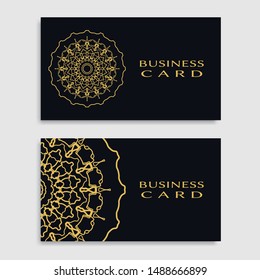 Business card templates set with isolated golden mandala element. Gold and black geometric ornament. Vector design for logo, icon, label, emblem for boutique, flower shop, interior, company symbol