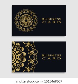 Business card templates set with isolated golden mandala element. Gold and black geometric ornament. Vector design for logo, icon, label, emblem for boutique, flower shop, interior, company symbol