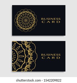 Business card templates set with isolated golden mandala element. Gold and black geometric ornament. Vector design for logo, icon, label, emblem for boutique, flower shop, interior, company symbol