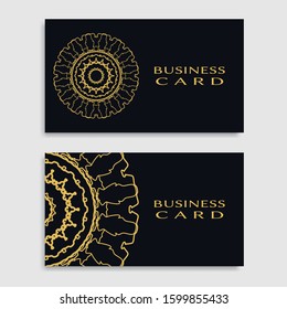 Business card templates set with isolated golden mandala element. Gold and black geometric ornament. Vector design for logo, icon, label, emblem for boutique, flower shop, interior, company symbol
